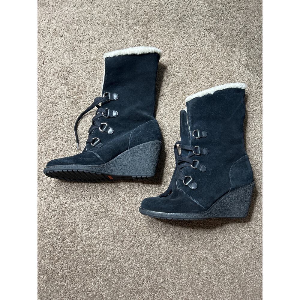 COLE HAAN AIR MICHELLE Womens Sz 9 1/2 B Waterproof Shearling Black Boots